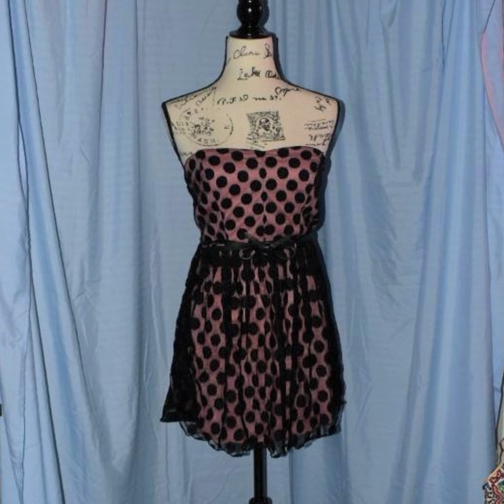 Trixxi Steampunk Punk Goth Pink Black Polka Dot Formal Mini Dress XS Retro 60's